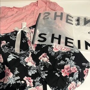 SHEIN Pink and Black Floral Pajama Set⭐️